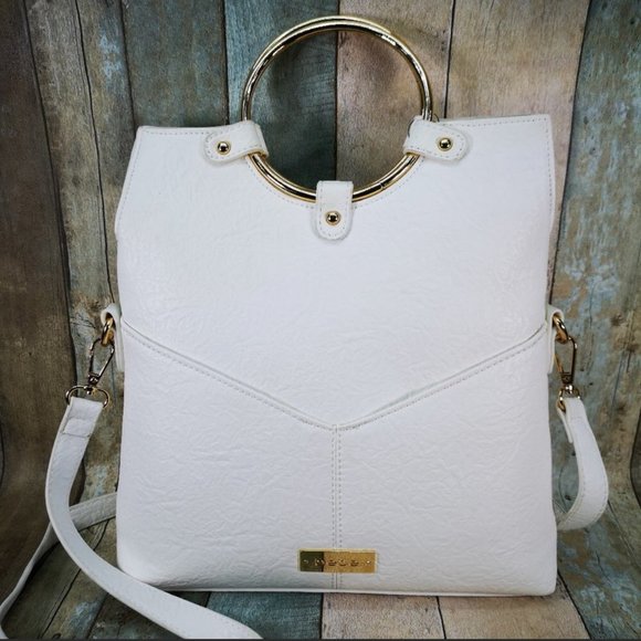 bebe Handbags - Bebe-White convertible bag with Gold ring Handle